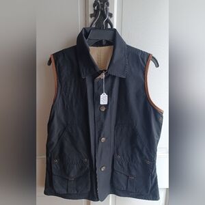 Lauren Ralph Lauren Women's Reversible Black/Khaki Vest with Brown Leather Trim